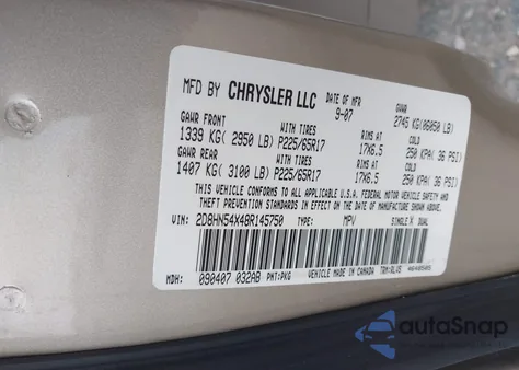 2008 Dodge Grand Caravan Sxt from USA, damaged, VIN 2D8HN54X48R145750